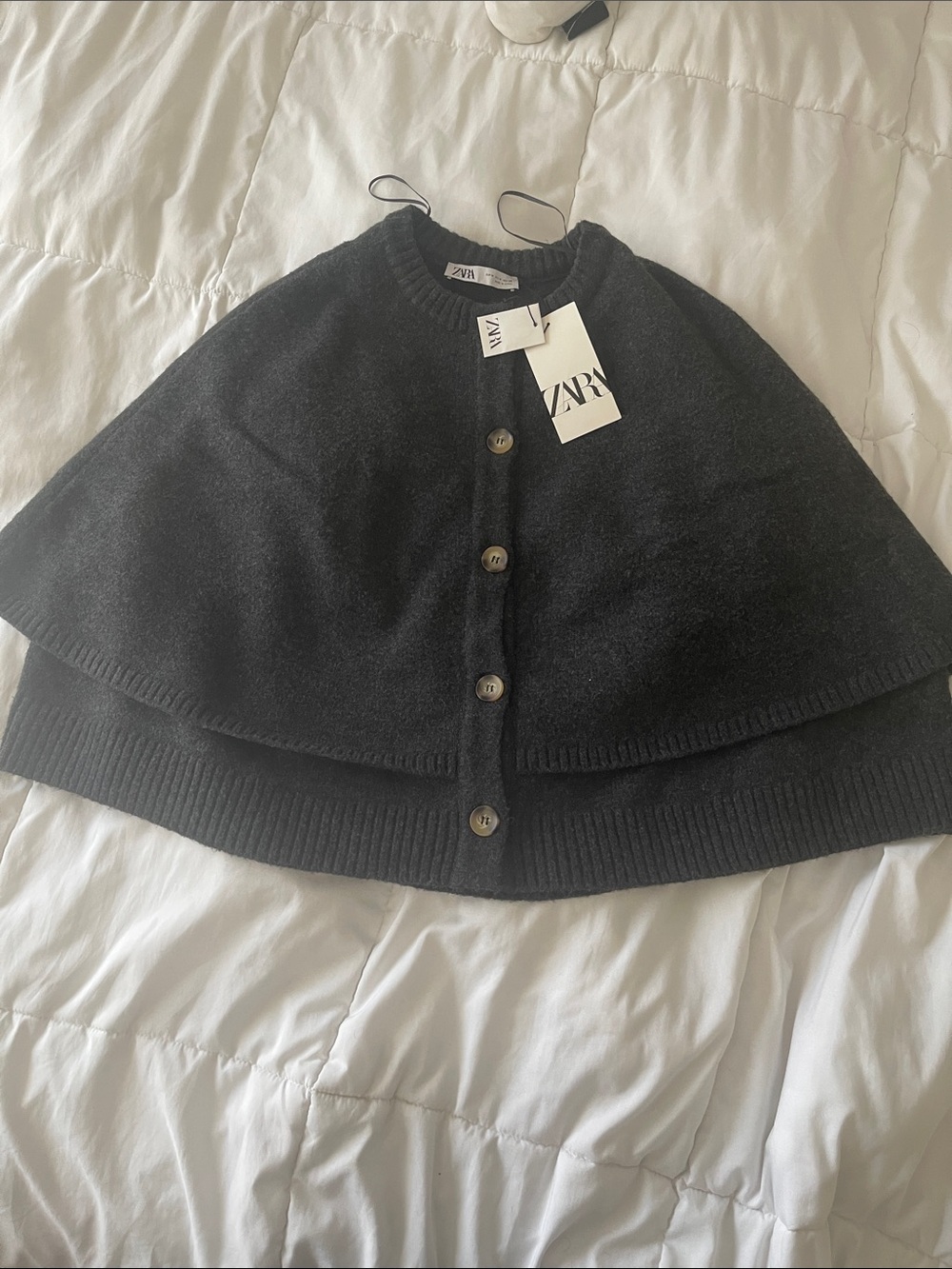 Zara Black Layered Button-Front Cape Sweater